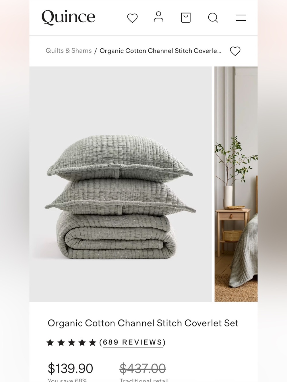 Organic Cotton Channel Stitch Coverlet Set - Green, Queen